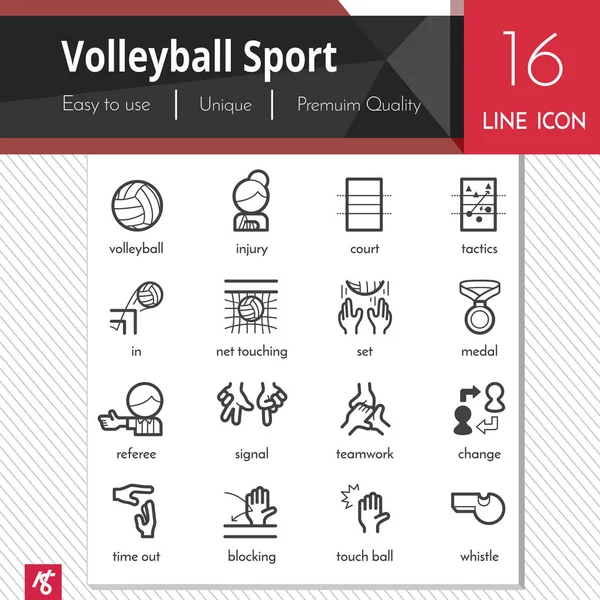 Волейбол Спортивні елементи векторні чорні іконки, встановлені на білому тлі. Колекція символів преміум якості. Концепція інсульту векторного логотипу, веб-графіки . — стоковий вектор