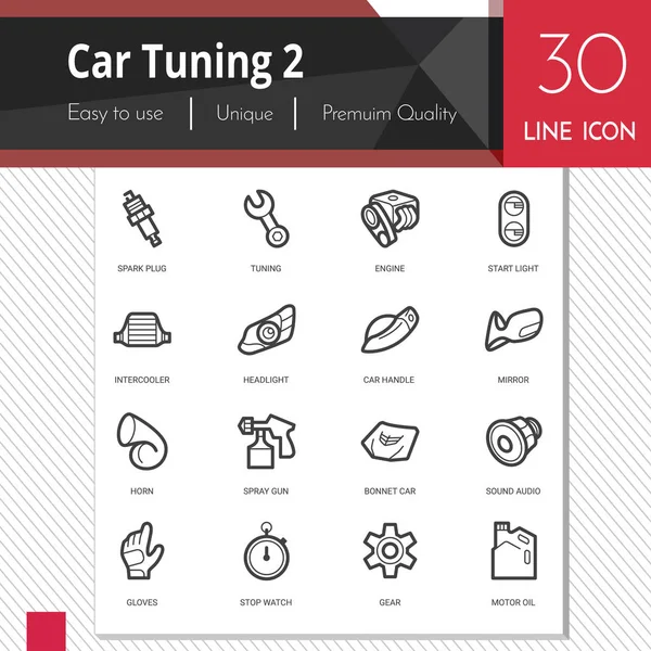 車のチューニングの要素ベクトルのアイコンは、白い背景の上 2 を設定します。プレミアム品質のアウトライン シンボルのコレクションです。ストロークのベクトルのロゴのコンセプト、web グラフィック. ストックベクター