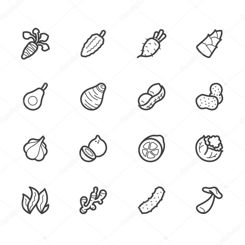 vegetable element vector black icon set on white background