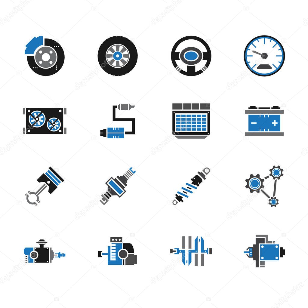 car mechanic tools element vector icon set on white background