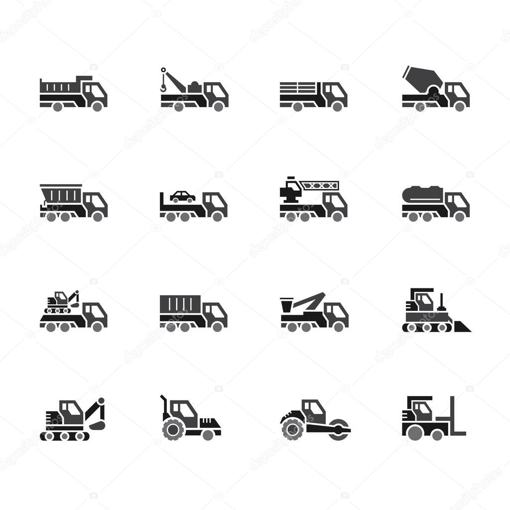 industry cars vecter black icon set on white background
