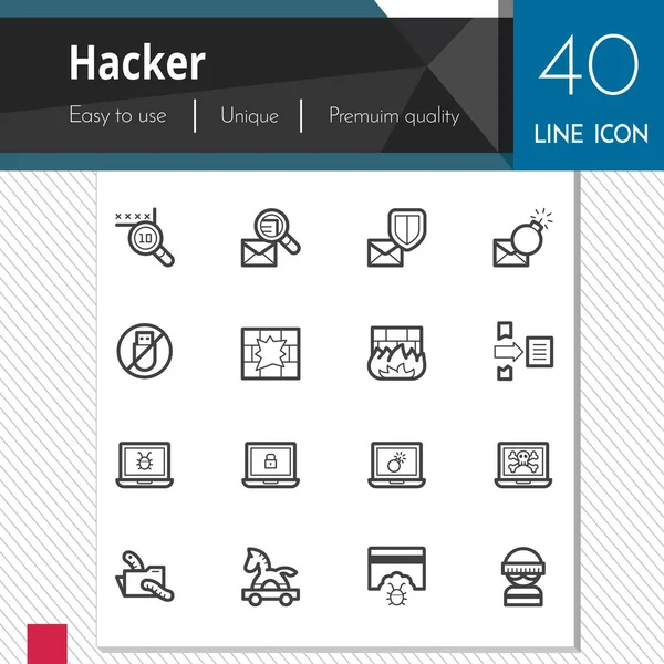Hacker elemek vektoros ikonok a fehér háttér előtt. Prémium minőségű tagolási szimbólum gyűjtemény. Stroke vektor logo fogalom, web grafika. — Stock Vector