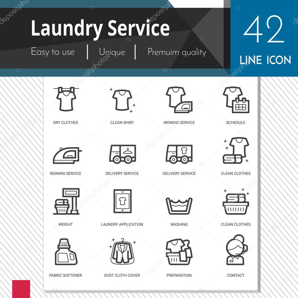 Laundry service elements vector icons set on white background.  Premium quality outline symbol collection. Stroke vector logo concept, web graphics.