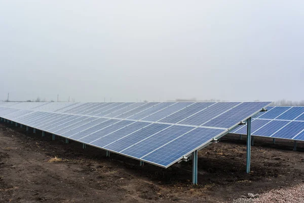 Ecological green energy. solar panels plant mounted on the ground — Stock Photo, Image