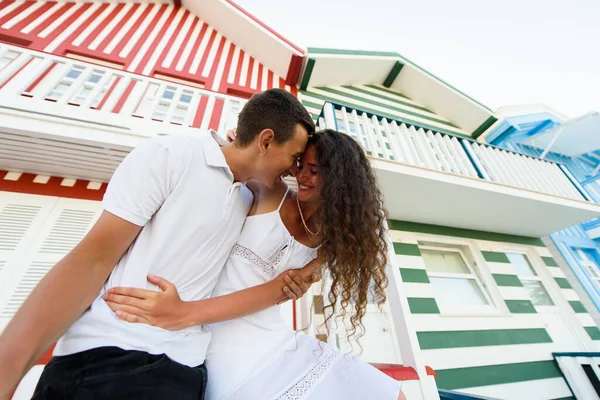 Love Story Couple Have Fun Smiles Looks Each Others Aveiro — Stock Photo, Image