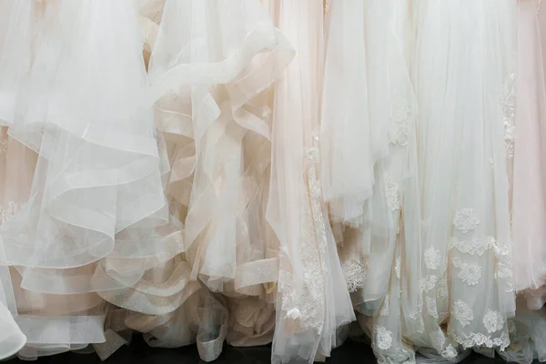 Cloth Wedding Dresses Made Silk Chiffon Tulle Lace Beautiful White — Stock Photo, Image