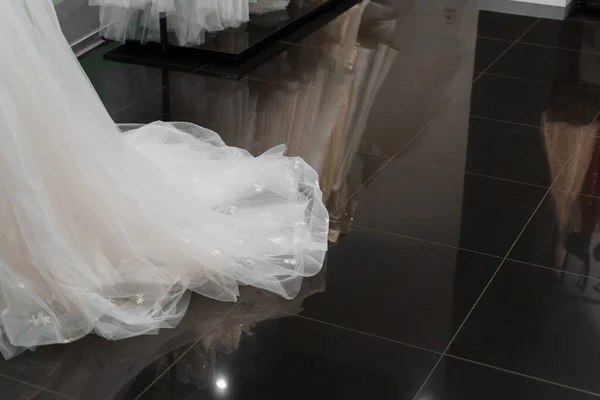Wedding Dress Made Silk Chiffon Tulle Lace Beautiful White Cream — Stock Photo, Image