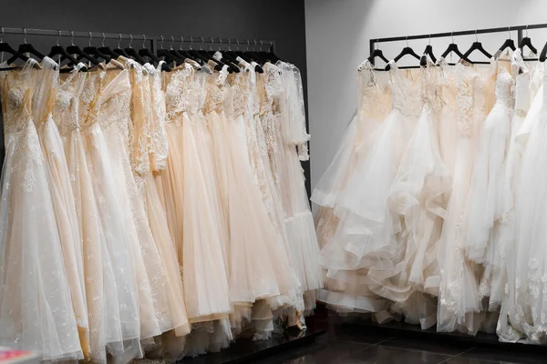 Wedding Dresses Made Silk Chiffon Tulle Lace Beautiful White Cream — Stock Photo, Image