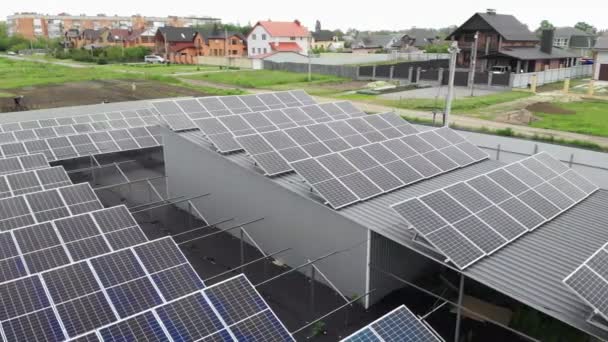 Sonnenkollektoren Videokraftwerk Von Drohne Nachhaltigkeit Der Elektrizität Des Planeten Alternative — Stockvideo