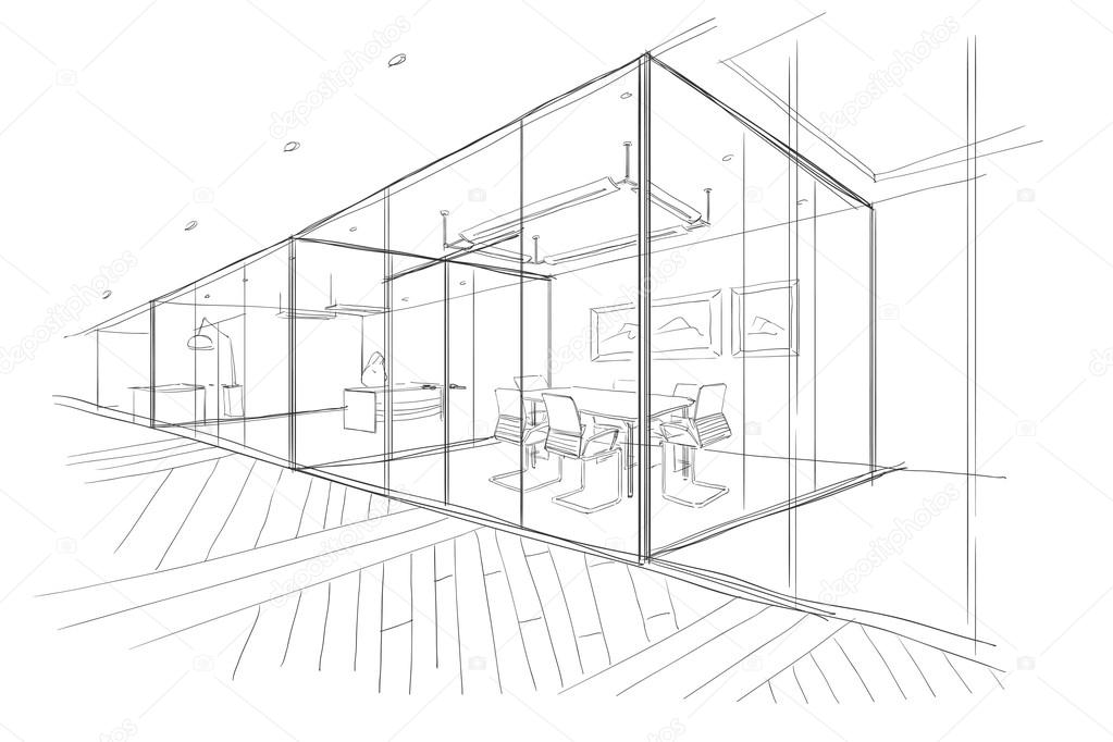 Hand drawn sketch of the office space.