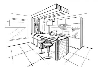 Ada modern mutfak iç kroki.