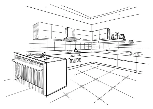 现代厨房的剪影. — 图库矢量图片
