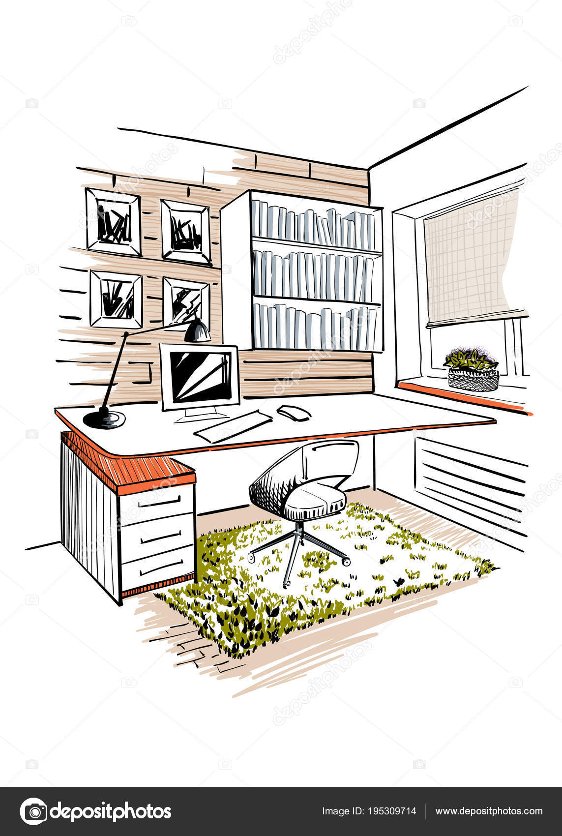 Sketch interior design comfortable workplace Vector Image