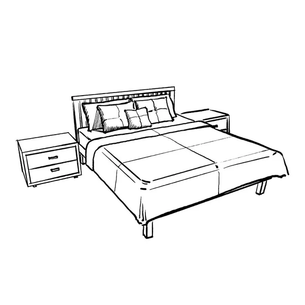 Векторная иллюстрация - кровать в интерьере — стоковый вектор