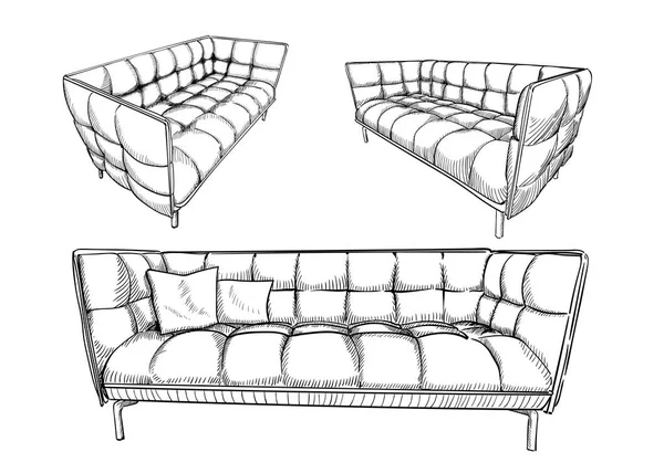 Kényelmes kanapén belső vázlat. — Stock Vector