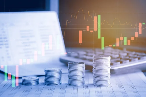 Stack Money Coin Accounting Sheet Trading Graph Pénzügyi Befektetési Koncepció — Stock Fotó