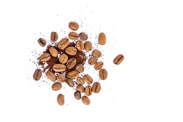 Roasted Coffee Beans Ground Coffee White Background — Stock Photo, Image