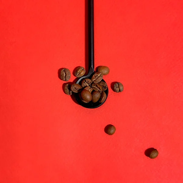 Black Spoon Coffee Grain — Stock Photo, Image