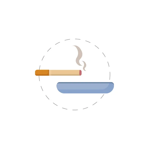 Cenicero con icono plano de cigarro — Vector de stock