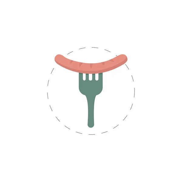 Sausage on fork colorful vector flat icon — Stock Vector
