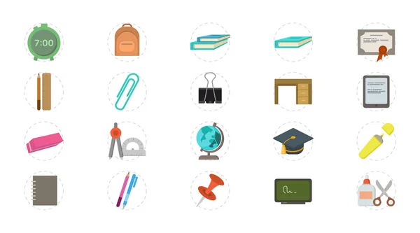 Conjunto de graduación. educación o estudio colorido vector conjunto de iconos planos para el concepto móvil y diseño de aplicaciones web . — Vector de stock