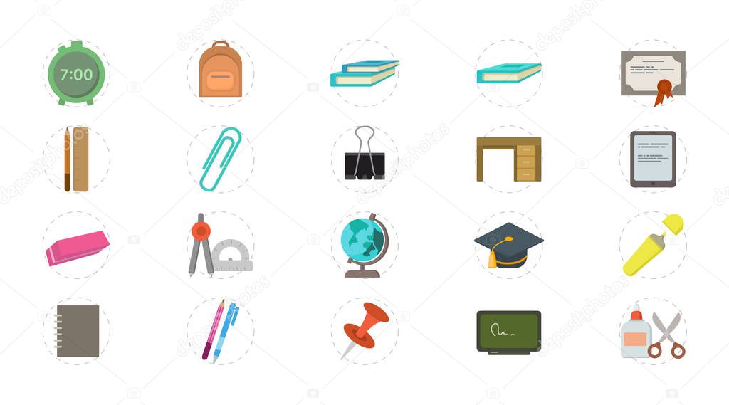 graduation set. education or study colorful vector flat icon set for mobile concept and web apps design.