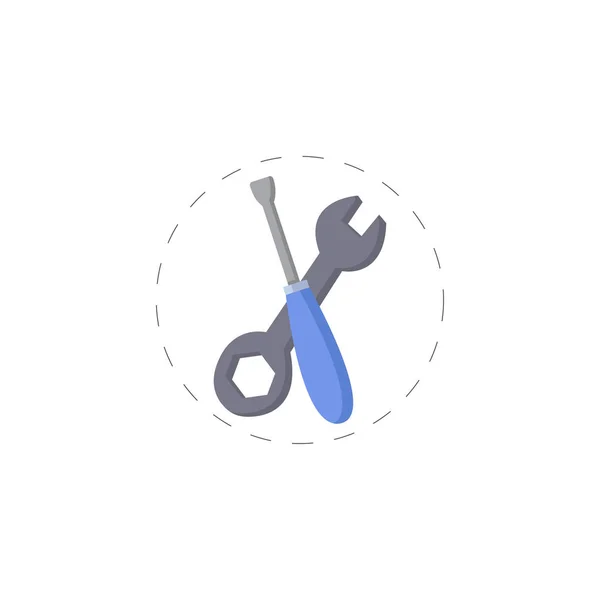 Schraubendreher und Schraubenschlüssel farbiges flaches Symbol für mobiles Konzept und Web-Apps-Design. — Stockvektor