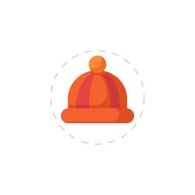 Kışlık şapka vektör düz simgesi. Beyaz arkaplanda izole edilmiş illüstrasyon