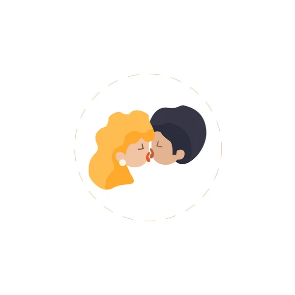 恋爱中的夫妻在白色背景上亲吻扁平的图标 — 图库矢量图片