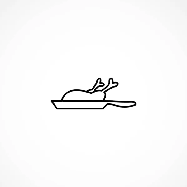 Poulet rôti sur une icône de ligne de poêle sur fond blanc — Image vectorielle