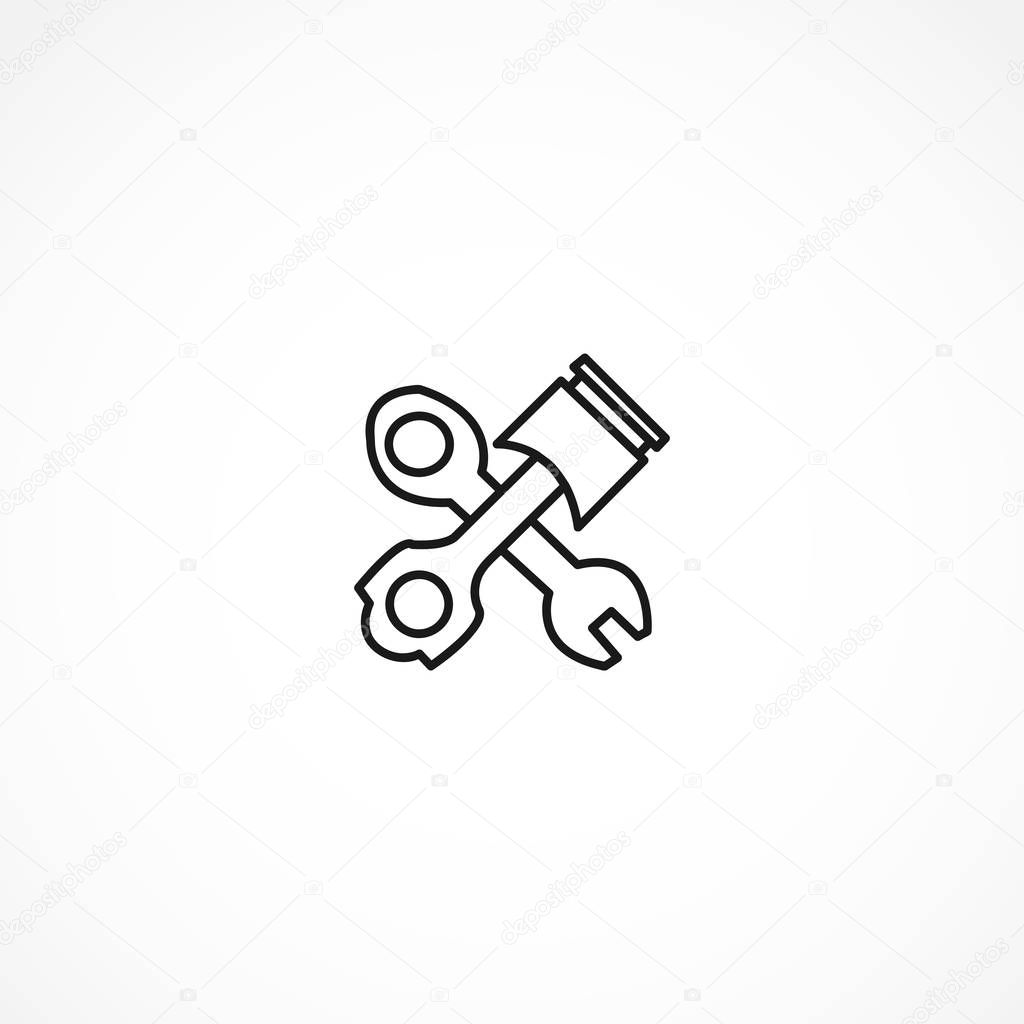 Car piston repair, car piston with wrench icon on white background