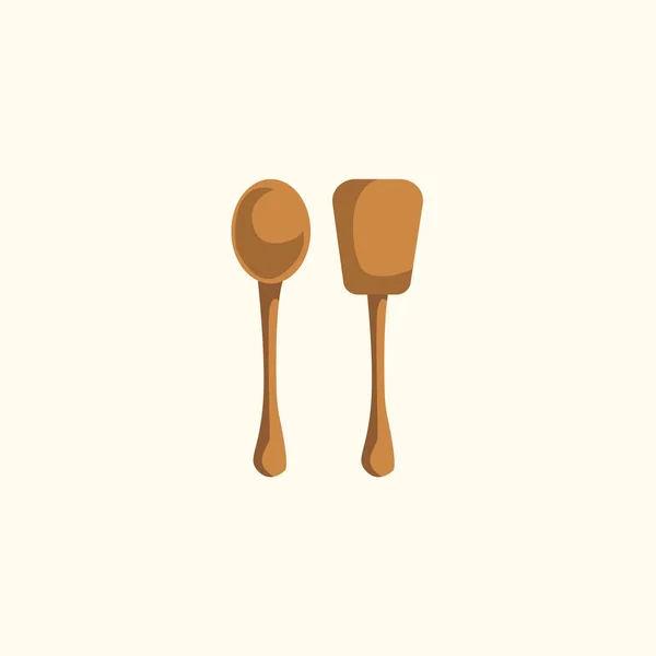 Wooden kitchen spoon flat illustration on white background — ストックベクタ