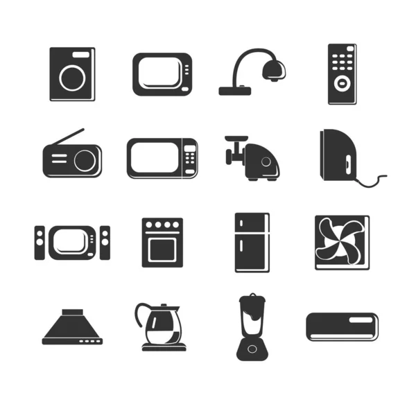 Ikona wektora urządzeń z TV, klimatyzacja, pralka, ikony wektora gazu — Wektor stockowy