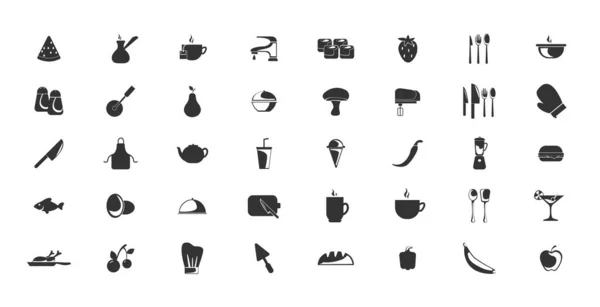 Conjunto de iconos de alimentos con cocina, iconos de vectores de cocina — Vector de stock