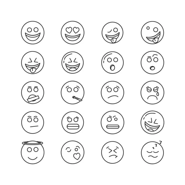 Set of vector line emoticons — 스톡 벡터