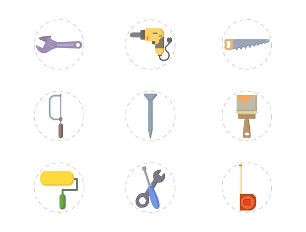 Outils de travail pour réparer ensemble d'icônes plates — Image vectorielle