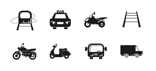 Icono de transporte conjunto con el coche, autobús, motocicleta, iconos de vectores ferroviarios — Vector de stock