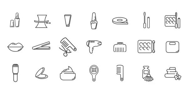 Make up icon set with cosmetics, electro shaver, hair dryer vector line icons — 스톡 벡터