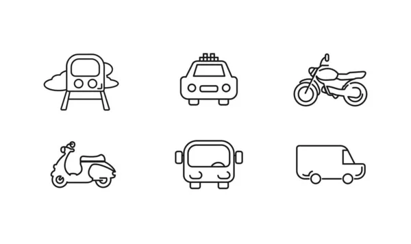 Transport-Icon-Set mit Auto, Bus, Motorrad, Eisenbahnvektorsymbolen — Stockvektor