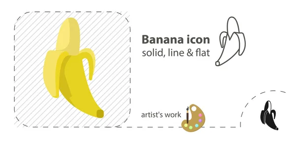 Banana flat, solid, line icon — Stock Vector