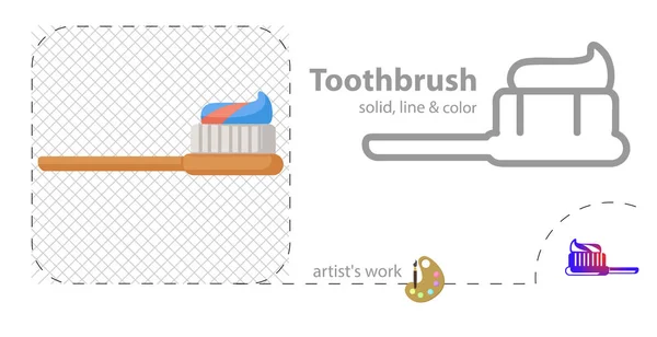 Οδοντόβουρτσα επίπεδη, στερεά, γραμμή εικονίδιο — Διανυσματικό Αρχείο