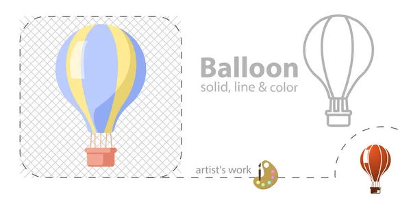 Heißluftballon flach, fest, Liniensymbol — Stockvektor