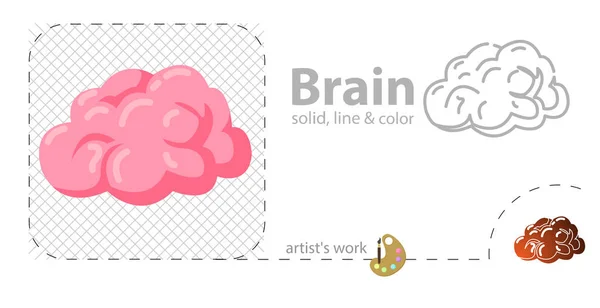 Cerveau plat, solide, icône de ligne — Image vectorielle