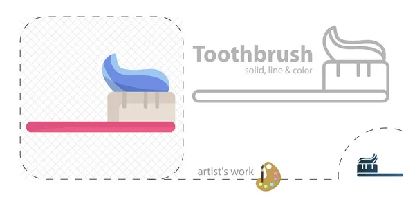 Toothbrush vector flat illustration, solid, line icon — 스톡 벡터