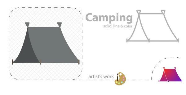 Camping tent vector flat illustration, solid, line icon — 스톡 벡터