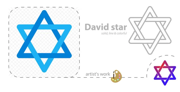 David star vector flat illustration, solid, line icon — 스톡 벡터