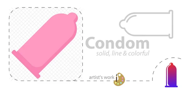 Condom vetor plana ilustração, sólido, ícone de linha —  Vetores de Stock