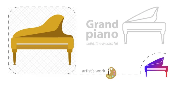 Büyük piyano vektörü düz illüstrasyon, katı, çizgi simgesi — Stok Vektör