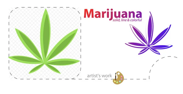 Cannabis icon, marijuana leaf vector flat illustration, solid, line icon — Stock Vector