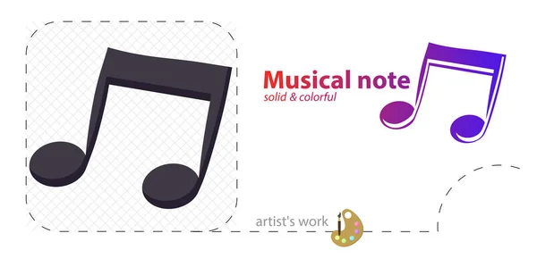 Nota musical vector ilustración plana, sólido, icono de línea — Archivo Imágenes Vectoriales